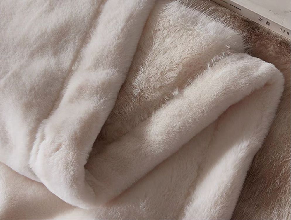 Close-up of White Tiger Print faux fur luxe throw showing plush striped surface and smooth microfiber backing