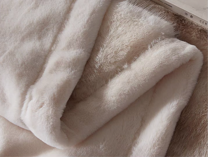 Close-up of White Tiger Print faux fur luxe throw showing plush striped surface and smooth microfiber backing