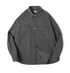 Men’s dark charcoal utility overshirt jacket laid flat to show overall front design.