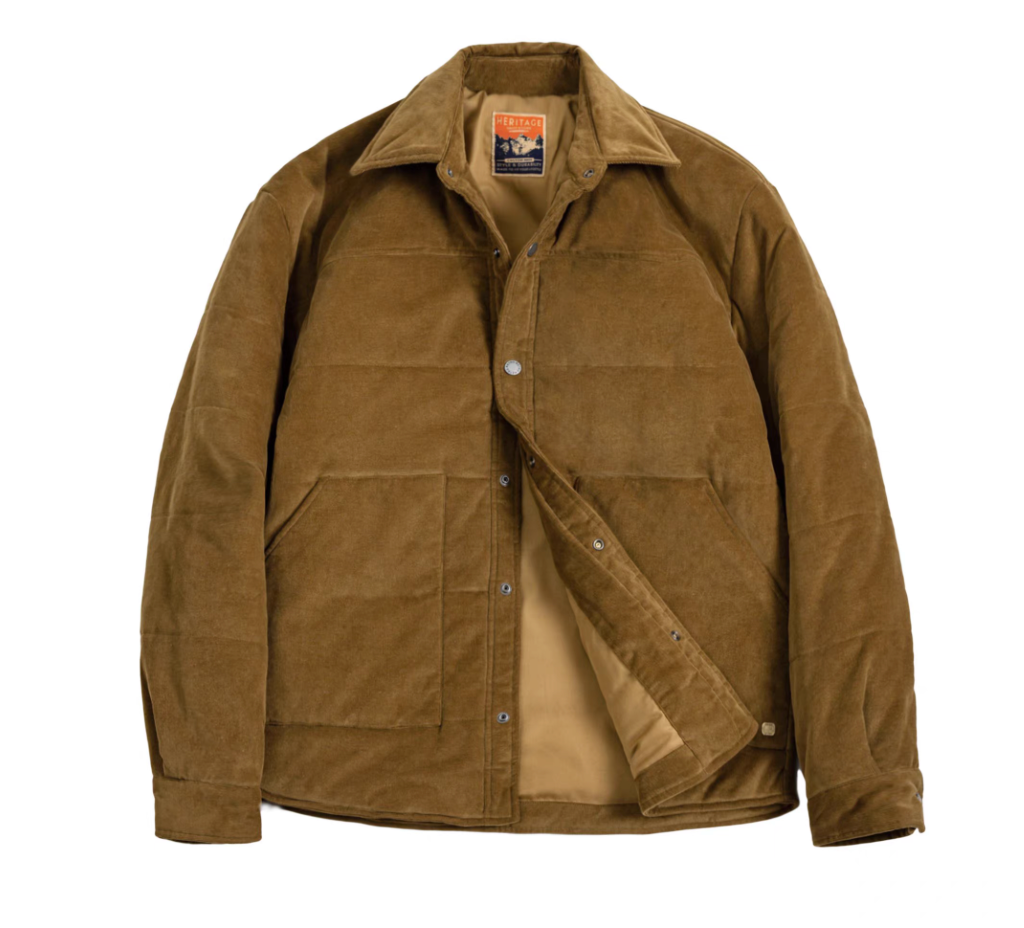 Earth yellow men’s retro corduroy padded jacket front view