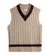 Khaki Ivy-style cable knit V-neck sweater vest flat lay front view