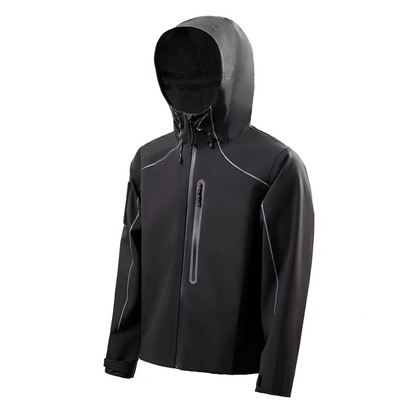 Front view of LIGHTSABER Reflective Waterproof Tech Jacket in black color