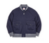 Navy A1 flight bomber jacket front view with ribbed trim