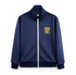 Riverdale Run navy varsity track jacket front view with white zipper