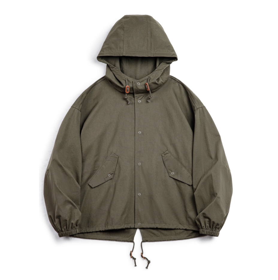 Simple M-51 Cotton Hooded Jacket flat lay showing short parka silhouette