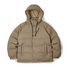 Flat lay of Urban Shield Down Puffer Jacket in khaki color showing hooded design