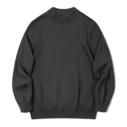 Charcoal gray men’s half-turtleneck sweater flat lay front view