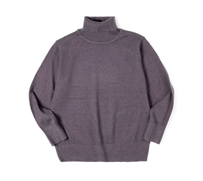 Ash purple turtleneck sweater flat lay showing full front view and soft sheen
