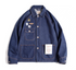 Heritage Denim Workwear Jacket flat lay with embroidered patches