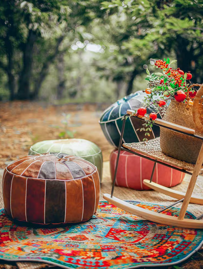 Moroccan Handmade Faux Leather Pouf Cushion