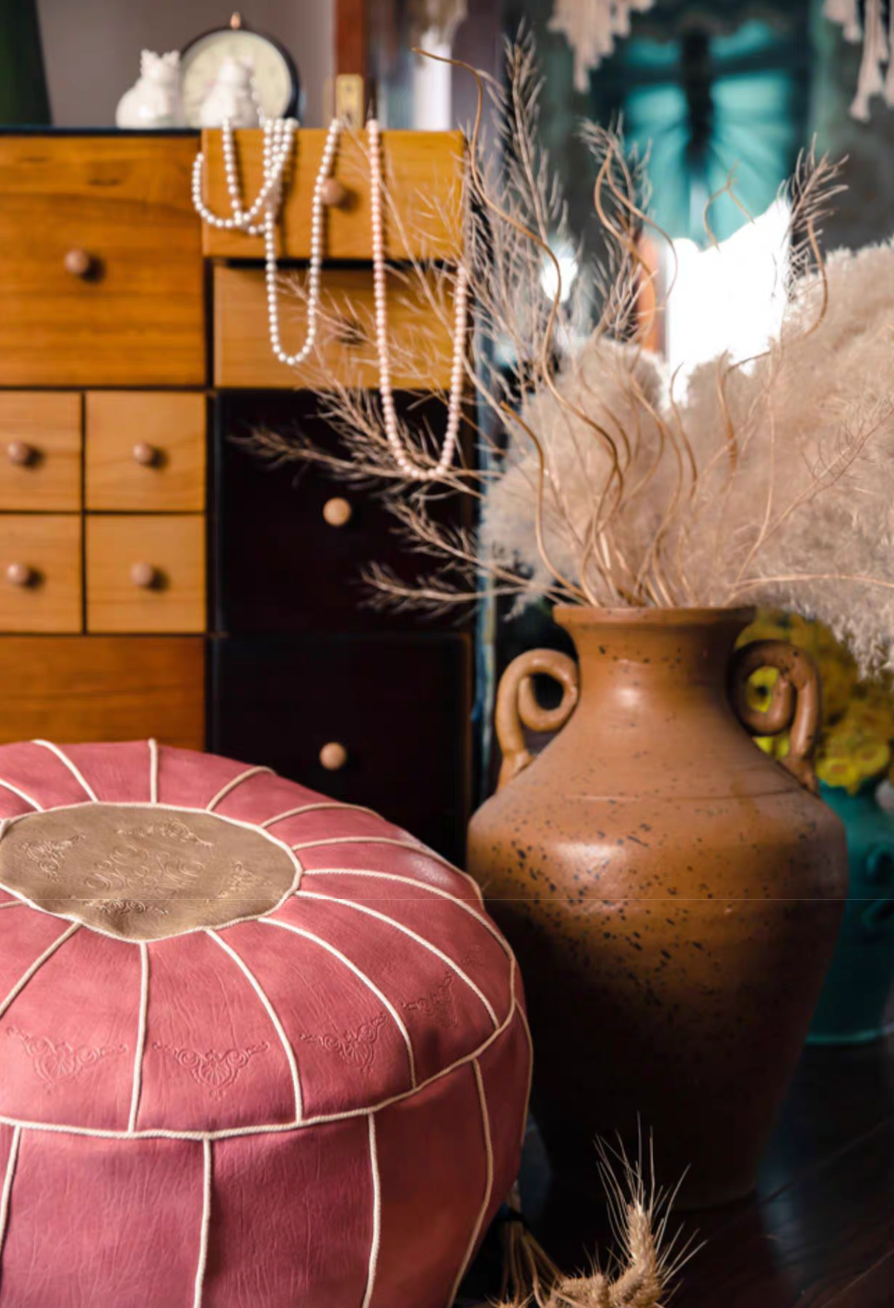 Moroccan Handmade Faux Leather Pouf Cushion