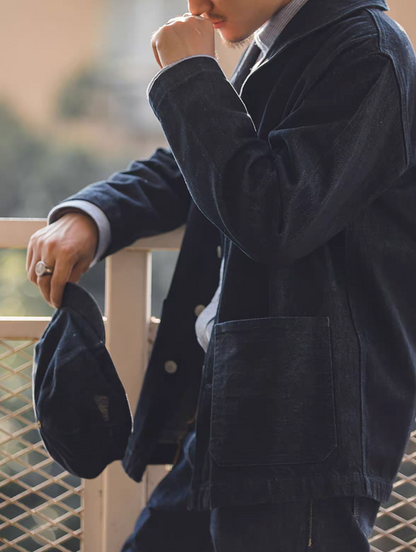 Lifestyle shot of Heritage Denim Jacket styled casually on balcony