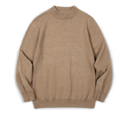 Sand beige men’s half-turtleneck sweater flat lay front view
