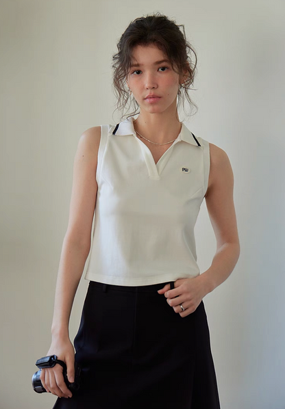 Minimalist Sleeveless Knit Polo Top