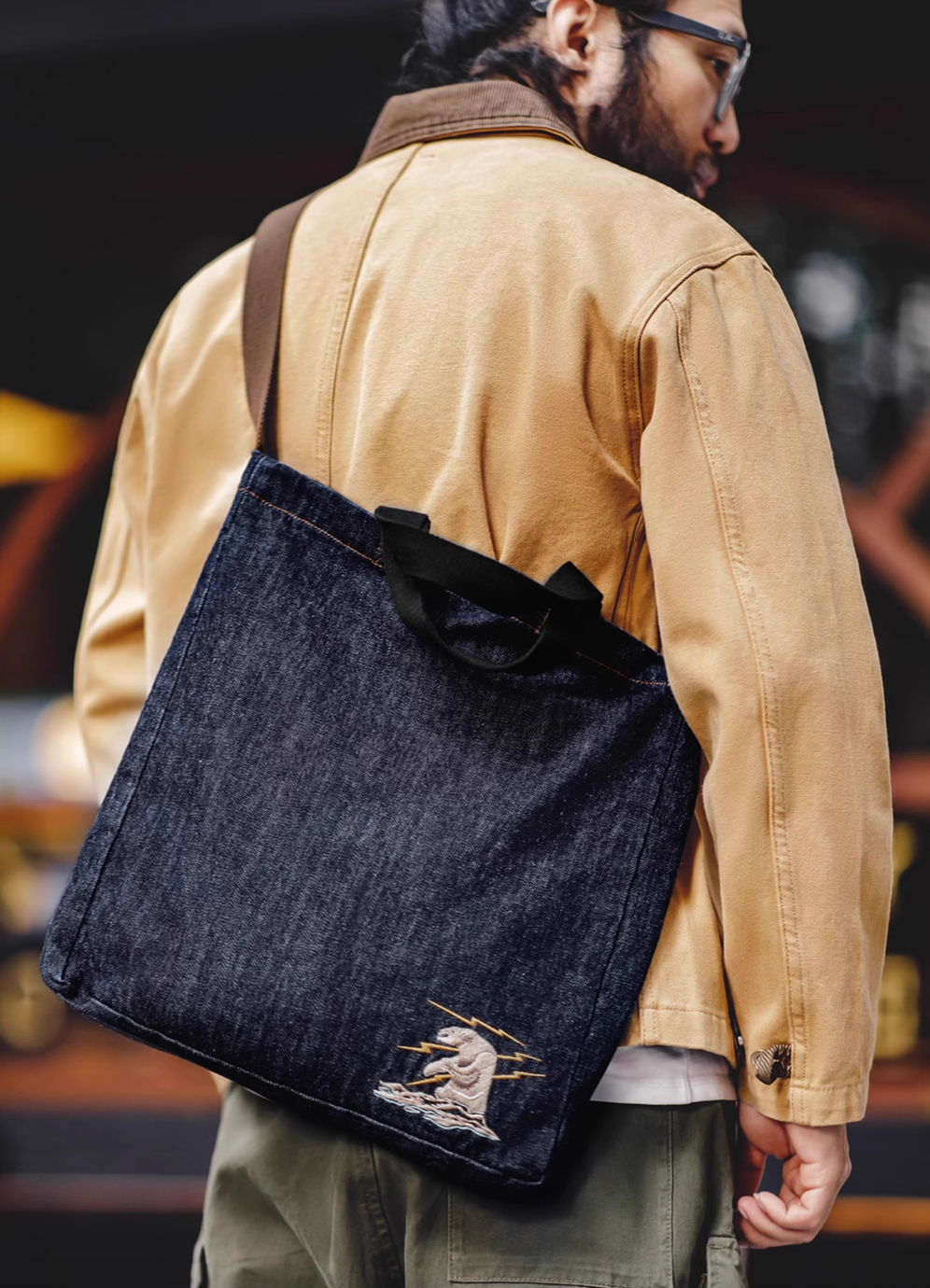 Vintage-Inspired Denim Messenger Tote Bag