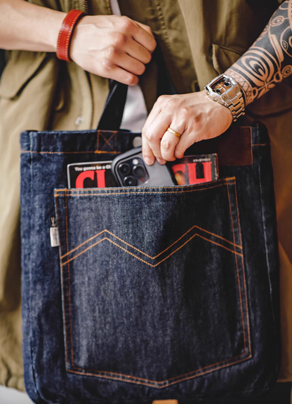 Vintage-Inspired Denim Messenger Tote Bag