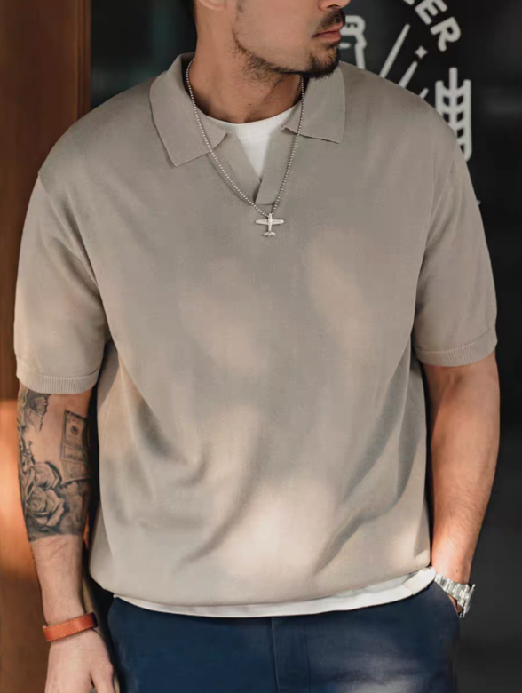 Classic V-Neck Knit Polo Sweater