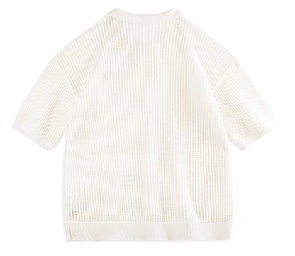Hollow Knit Short-Sleeve Polo Sweater