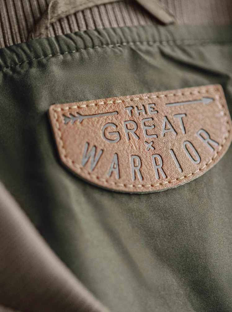 Leather “The Great Warrior” brand patch inside jacket
