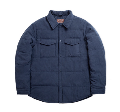 Midnight Blue Softshell Peached Puffer Overshirt flat front display
