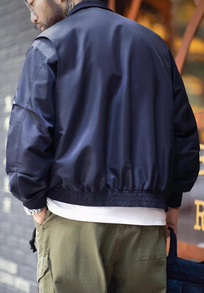 Back view of G-8 Navy Flight Jacket showing elastic waistband, ribbed cuffs, and clean silhouette.