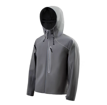 Front view of LIGHTSABER Reflective Waterproof Tech Jacket in grey color