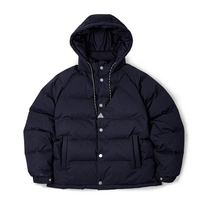 Flat lay of Urban Shield Down Puffer Jacket in dark blue color