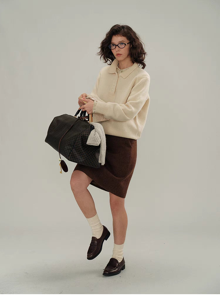Chic Cropped Wool Polo Sweater