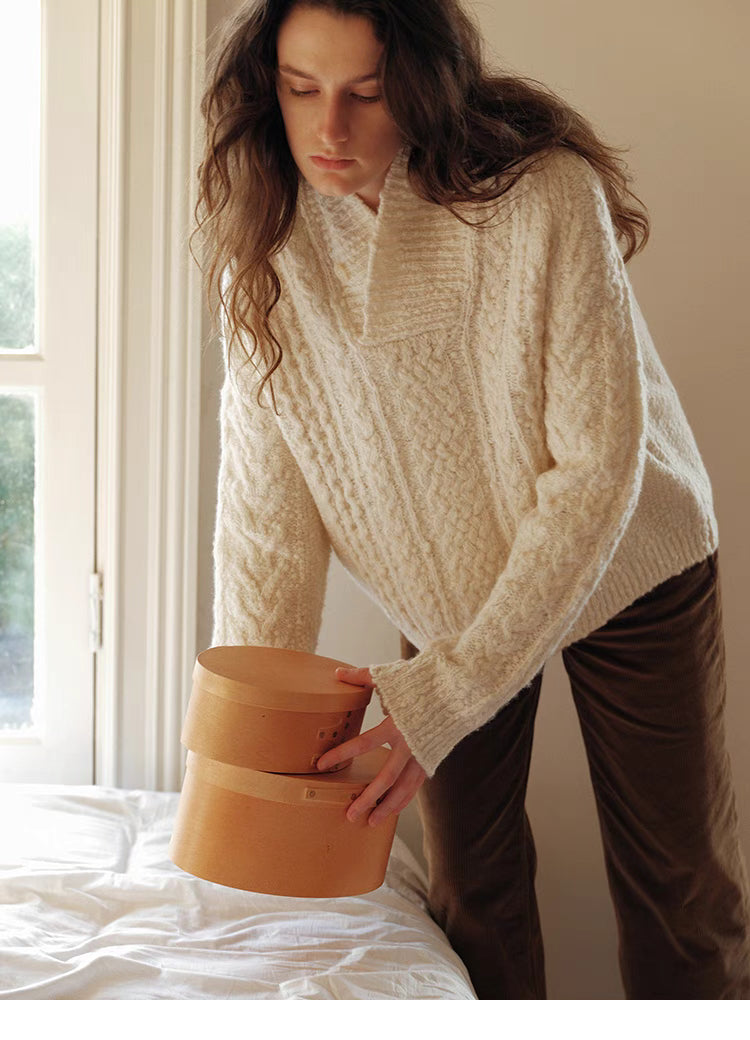 Snowfall Cable-Knit Shawl Pullover Sweater