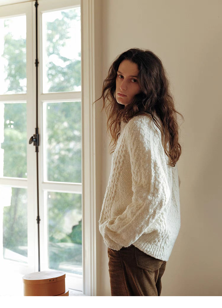 Snowfall Cable-Knit Shawl Pullover Sweater