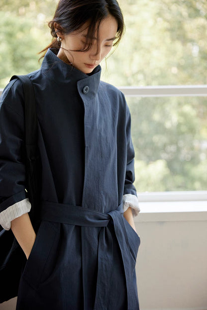 Minimalist Cotton-Linen Belted Trench Coat