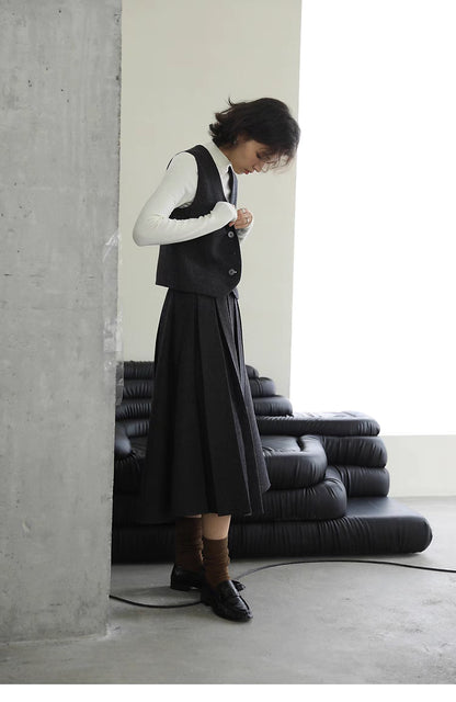 Elegant Tailored Vest &amp; Pleated Skirt Set