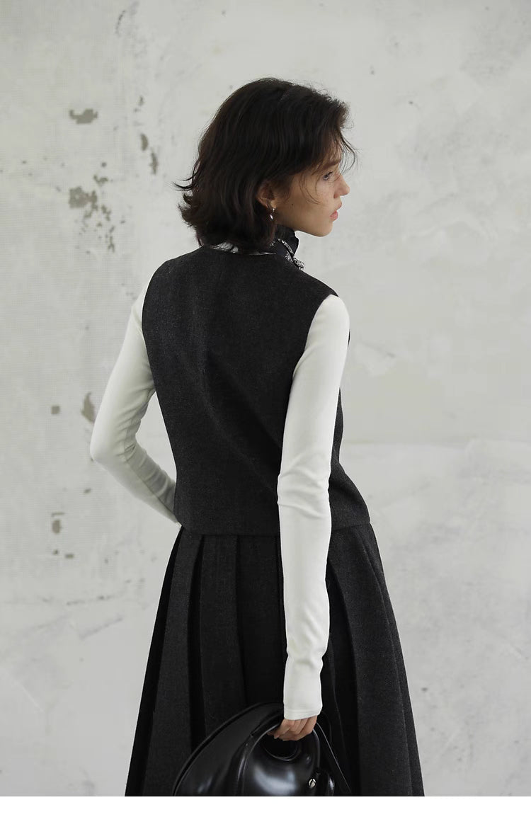 Elegant Tailored Vest &amp; Pleated Skirt Set