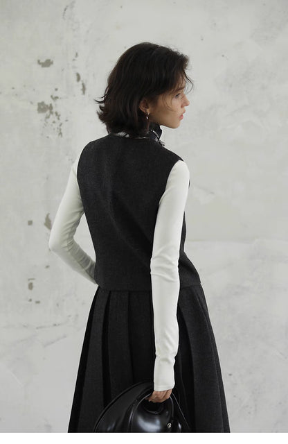 Elegant Tailored Vest &amp; Pleated Skirt Set