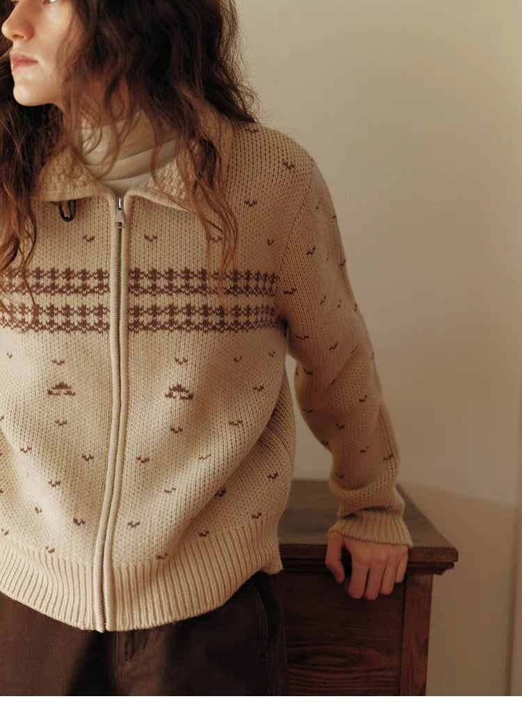 Vintage Knit Patterned Zip Cardigan