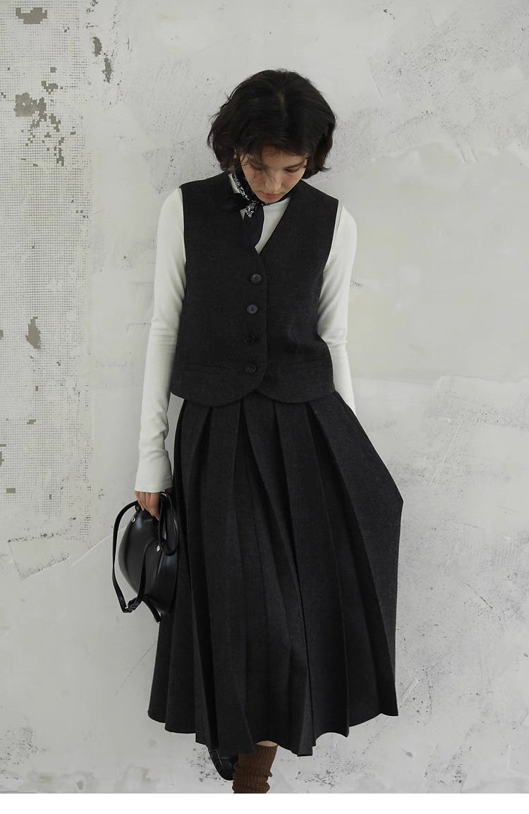 Elegant Tailored Vest &amp; Pleated Skirt Set