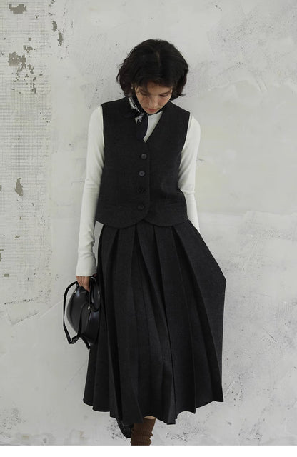 Elegant Tailored Vest &amp; Pleated Skirt Set