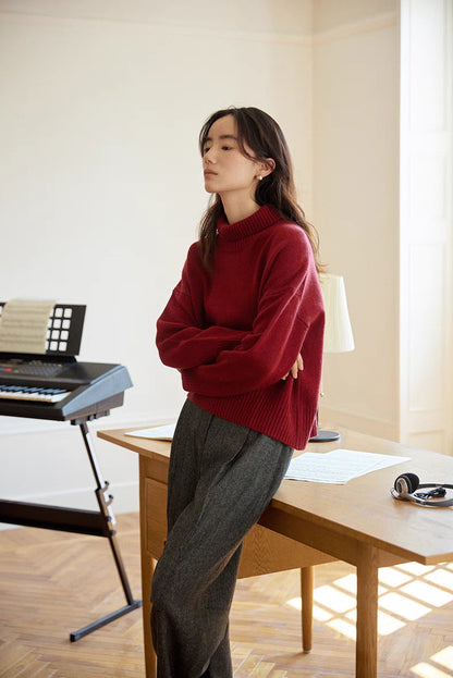 Bordeaux Wool-Cashmere Turtleneck Sweater