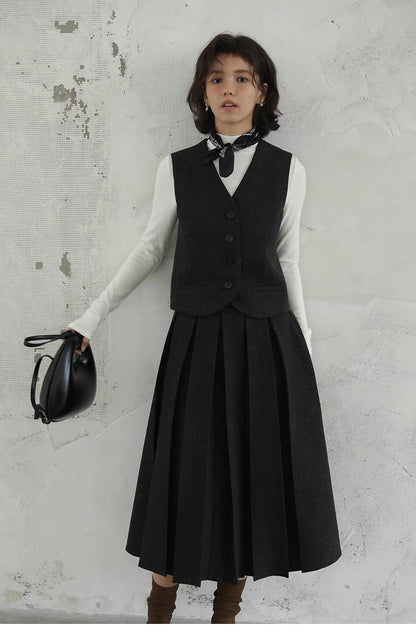 Elegant Tailored Vest &amp; Pleated Skirt Set