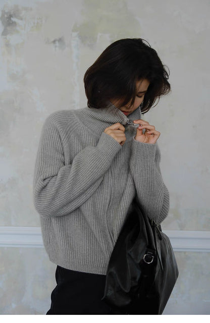 Cozy High-Neck Ribbed Zip-Up Sweater