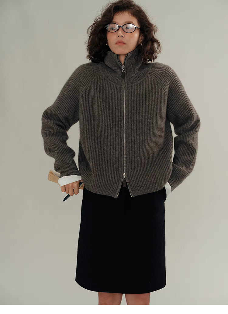 Cozy High-Neck Ribbed Zip-Up Sweater