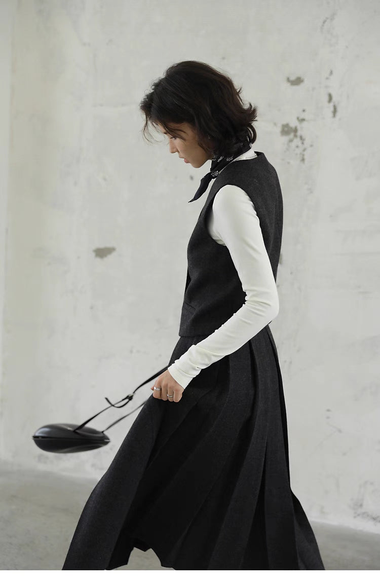 Elegant Tailored Vest &amp; Pleated Skirt Set