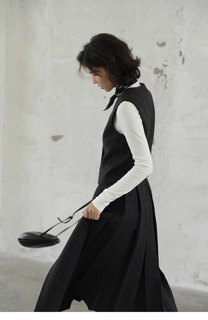 Elegant Tailored Vest &amp; Pleated Skirt Set