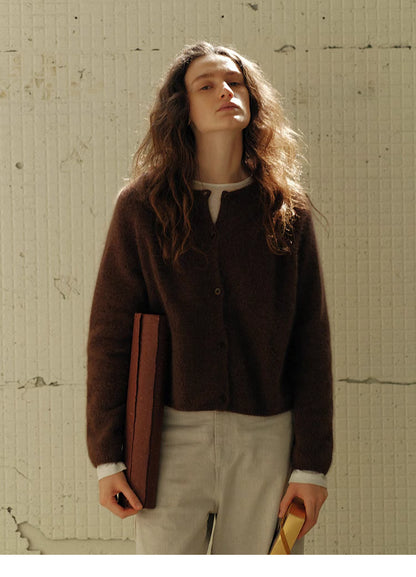 Soft-Textured Raccoon Wool Cardigan