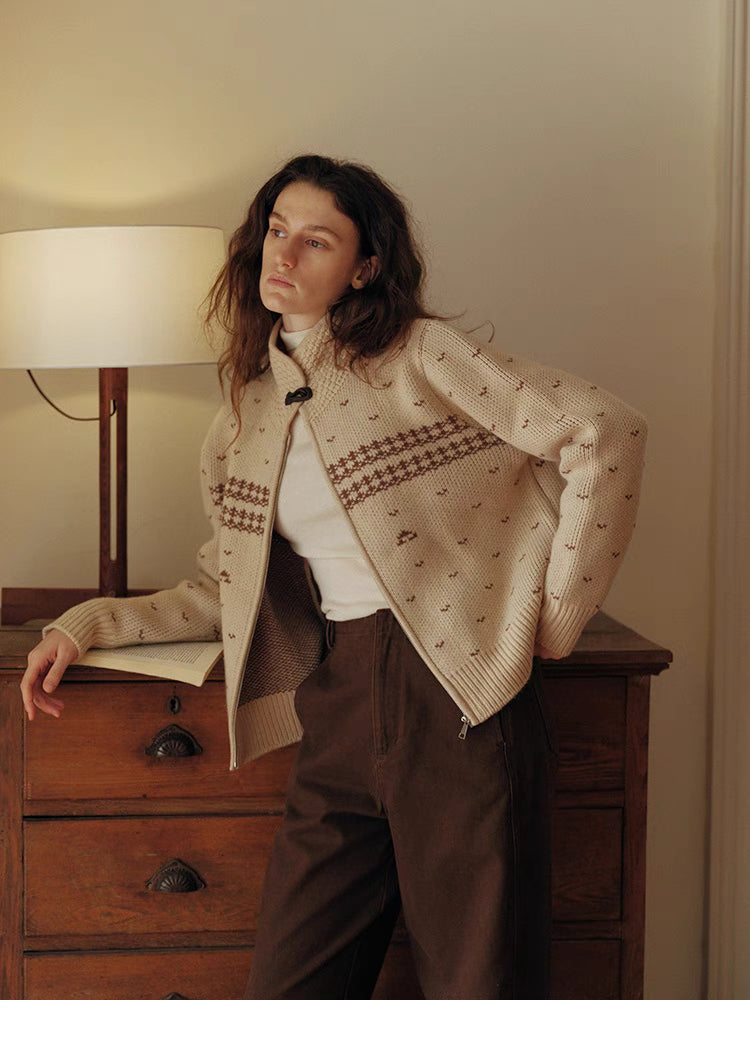 Vintage Knit Patterned Zip Cardigan