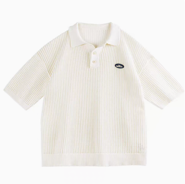 Hollow Knit Short-Sleeve Polo Sweater