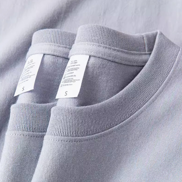 All-Day Comfort Tee Purple Gray crewneck collar detail soft cotton fabric close-up