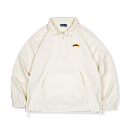 Off-white lightweight grid anorak jacket flat lay front view with kangaroo pocket