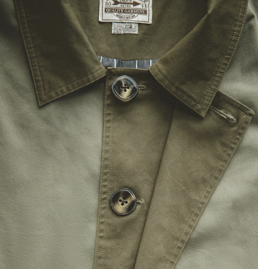 Close-up of contrast collar and button details