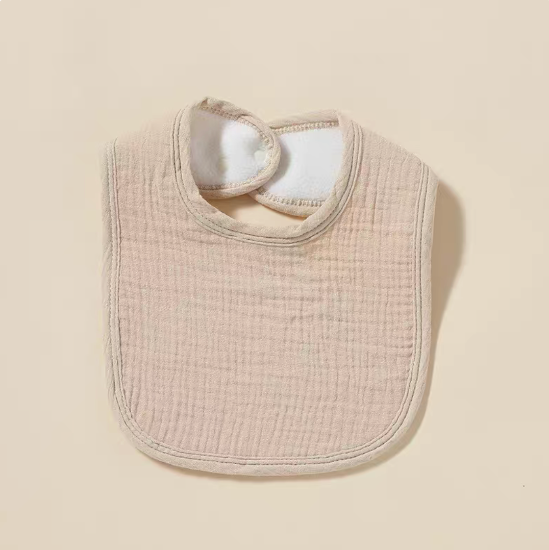 Light Khaki baby cotton gauze bib with soft muslin texture and absorbent design